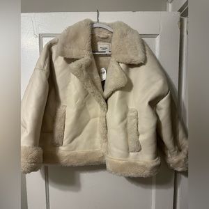 Abercrombie cream leather winter coat